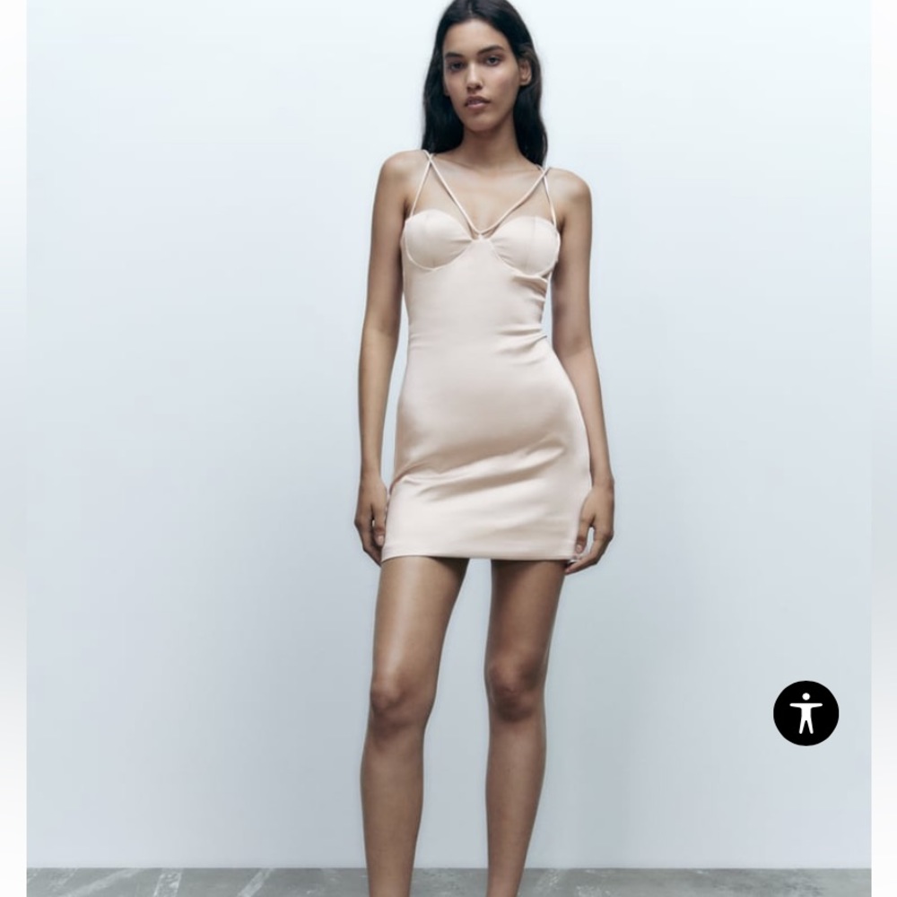 NWT sexy Zara pearl gray metallic satin strappy open back dress size XXL